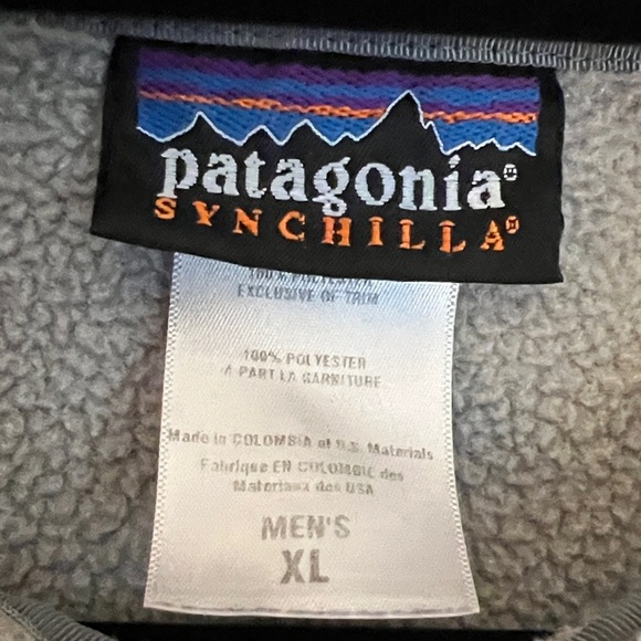 Patagonia Men's Gray Sweater with Red Trim Fleece Snap up collar pocket Size XL - Picture 2 of 10
